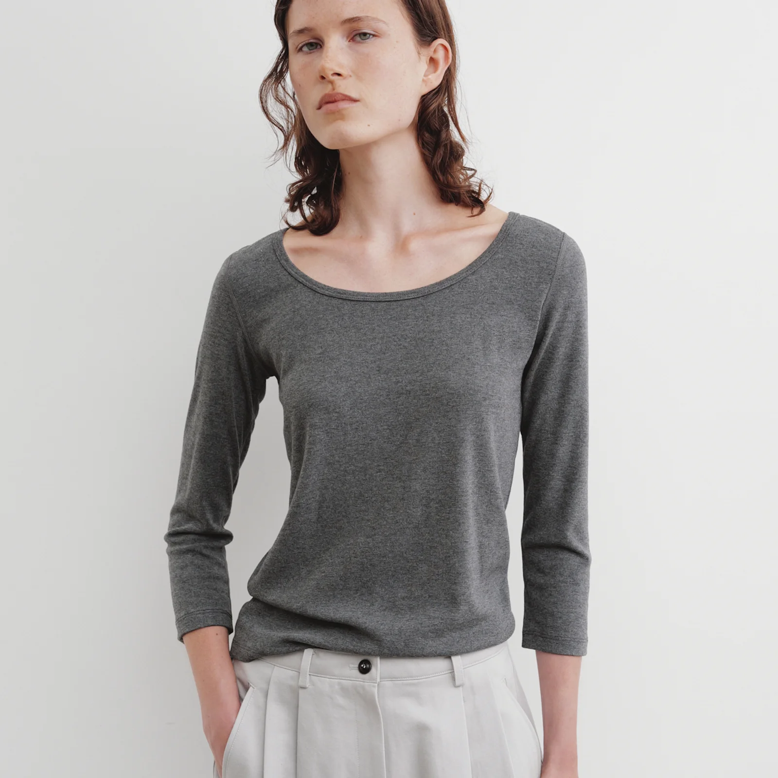 U-Neck Sleeve Top (Melange Grey)