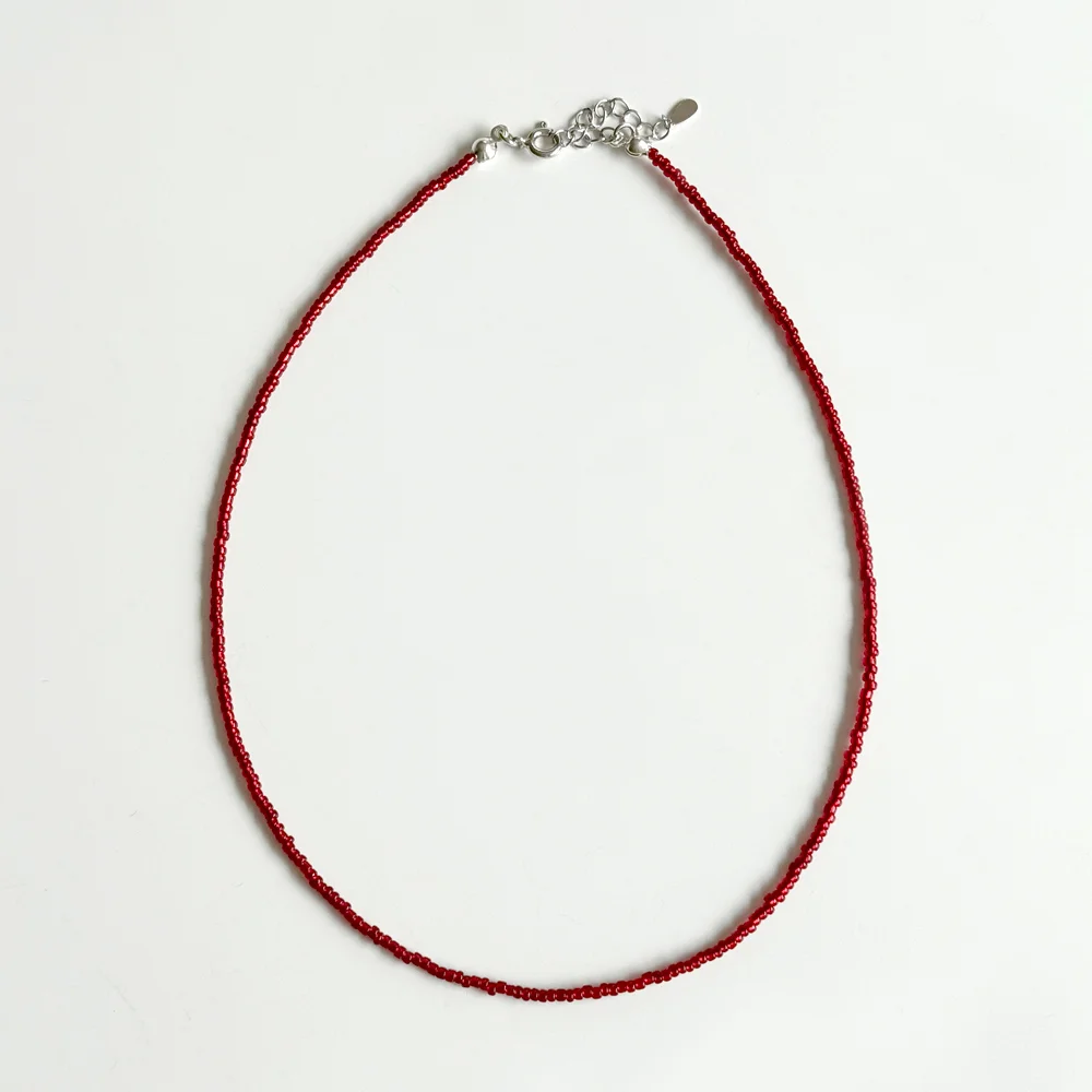 Simple Color Beads Necklace(925silver red )