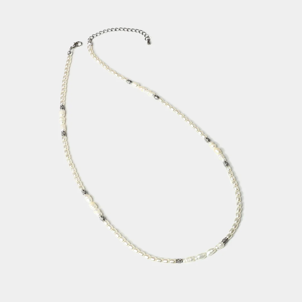 疊層 珍珠 Necklace_銀色 白色