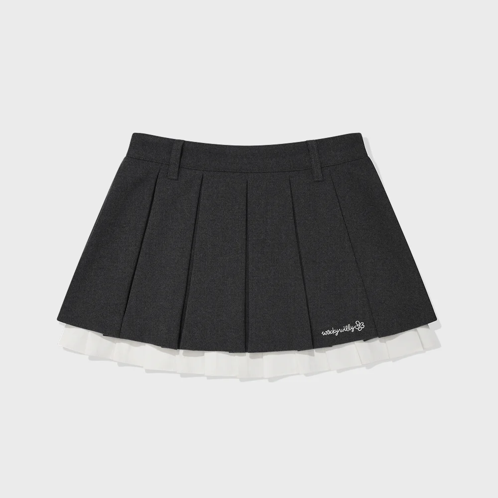 女裝 層次 百褶 迷你 半身裙 灰色