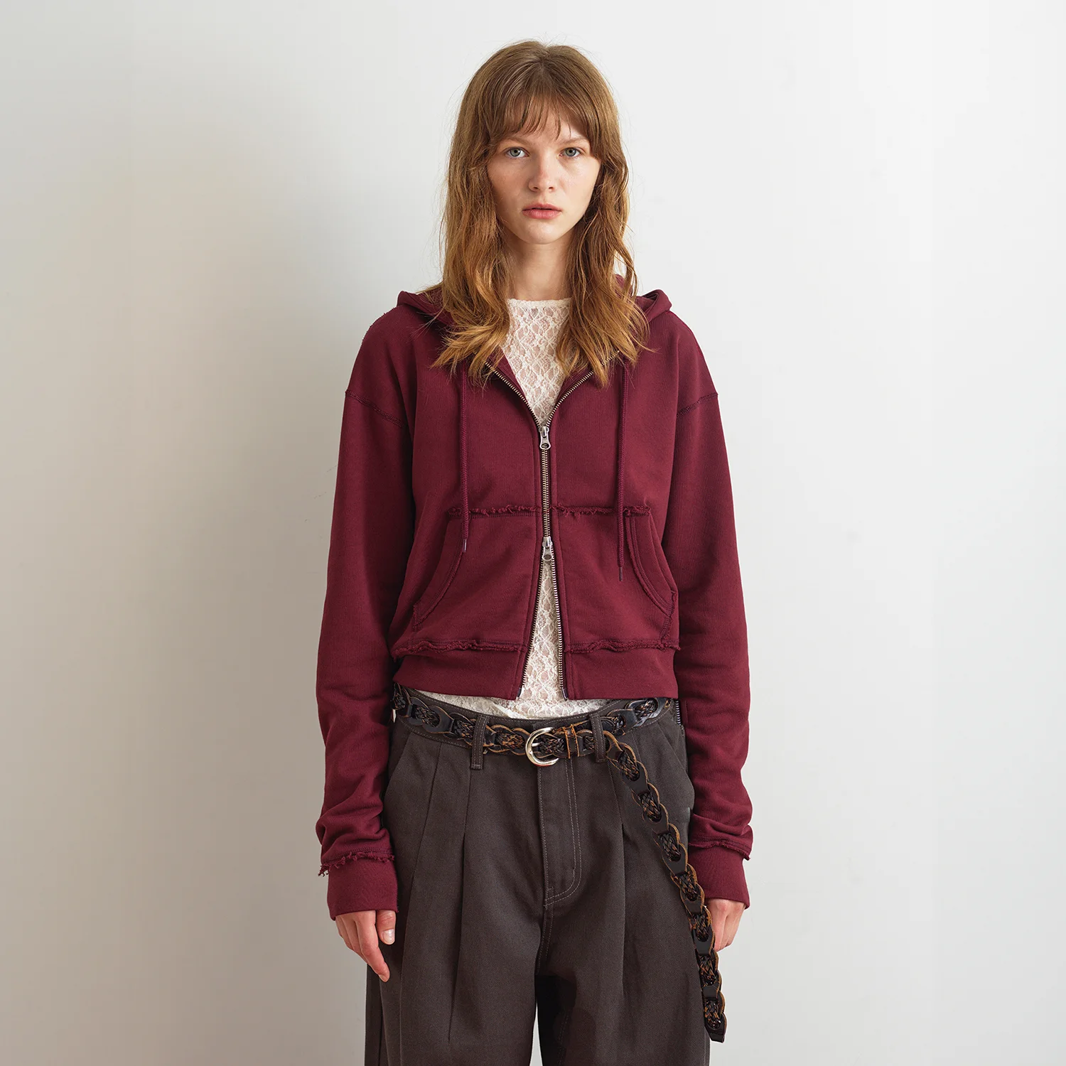 RAW CUT HOODIE ZIP-UP - WINE
