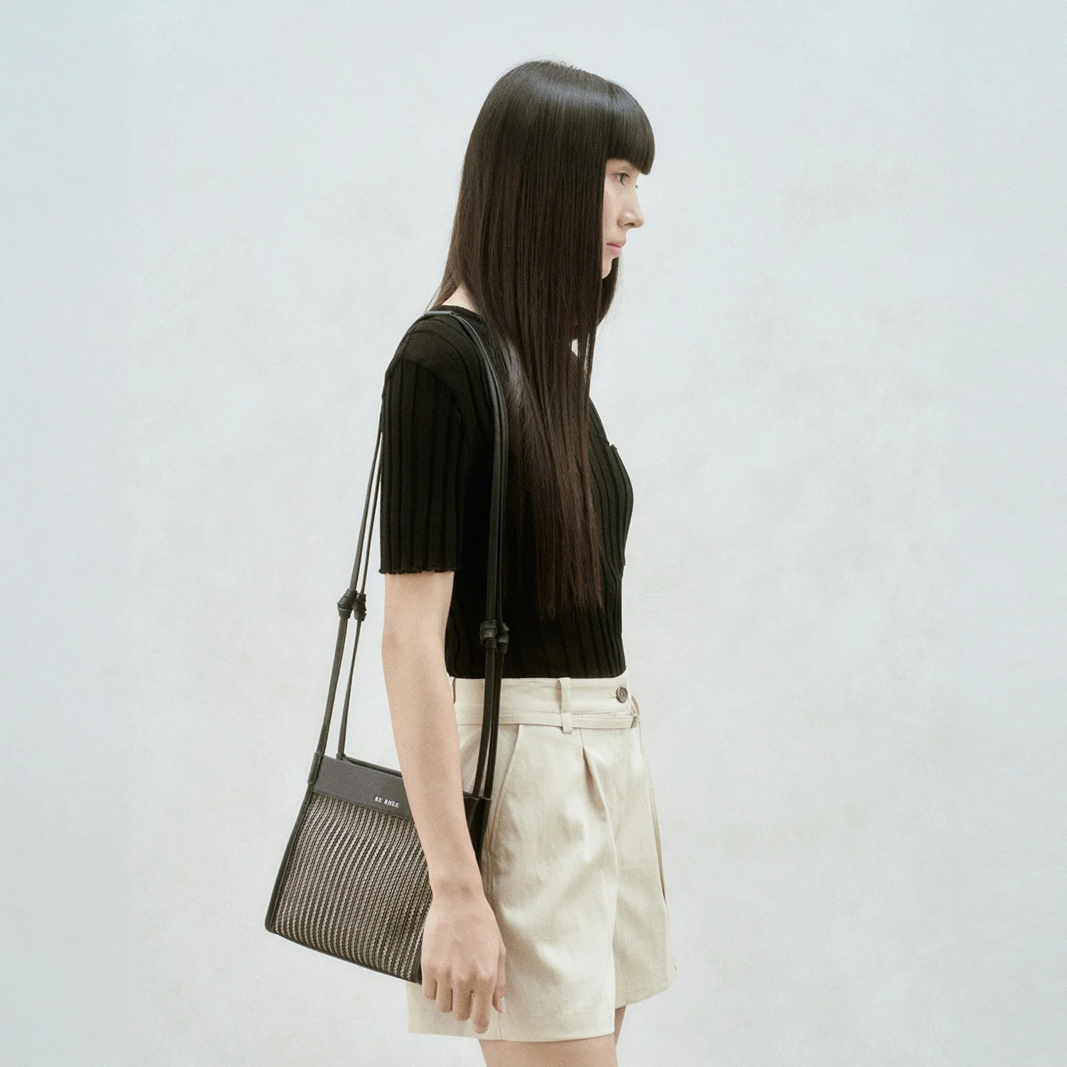 LEATHER MESH SHOULDER BAG