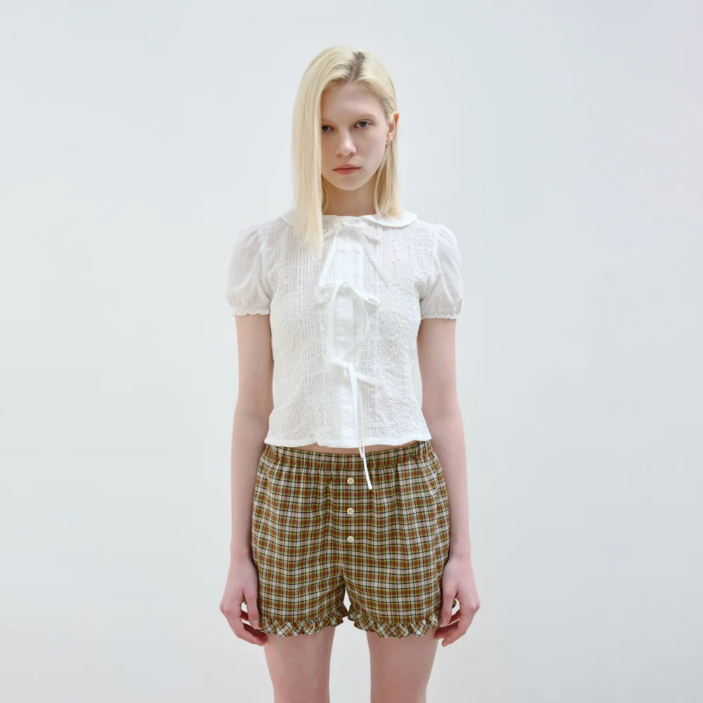 COTTON EMBROIDERY PUFF BLOUSE - WHITE