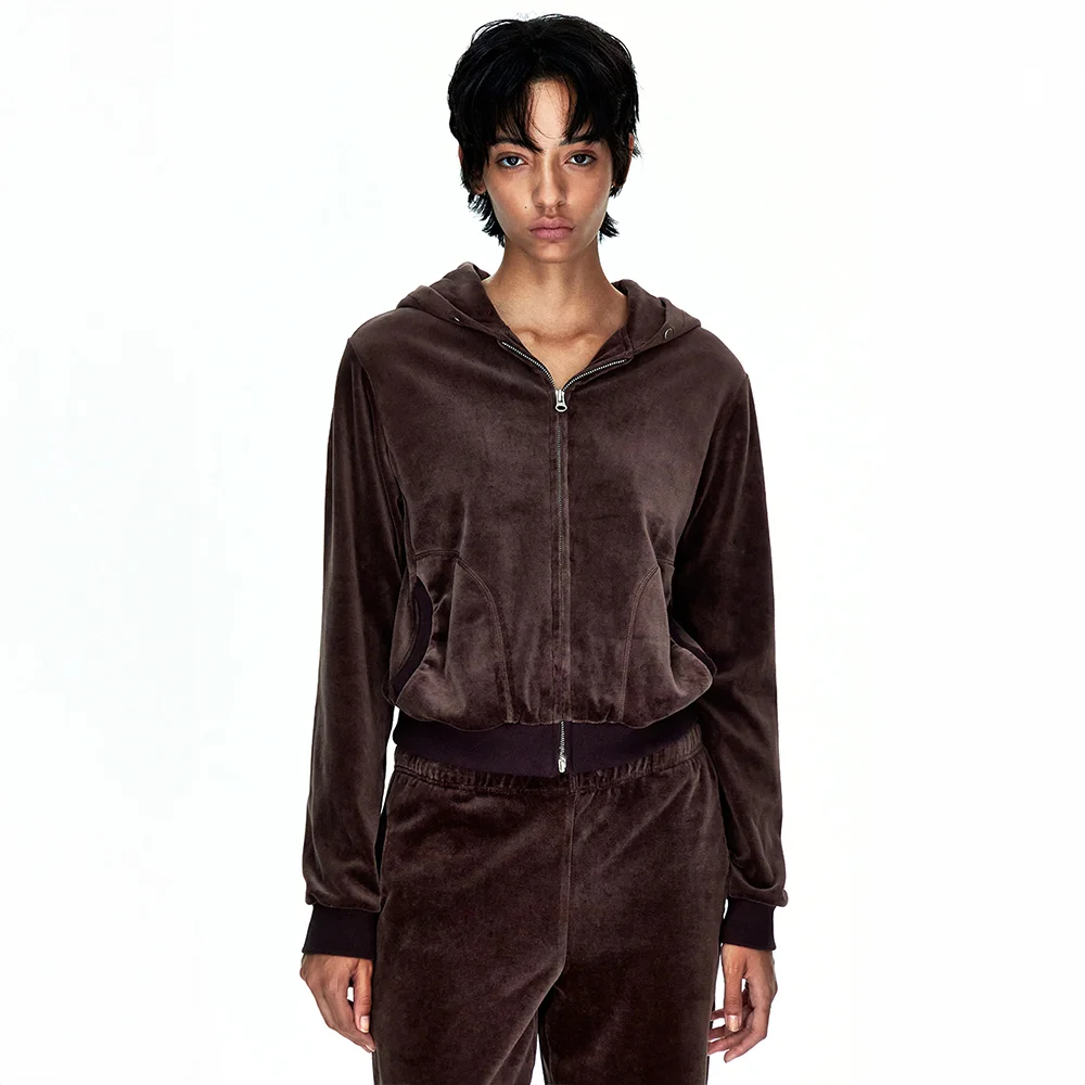 VELOUR HOOD ZIP-UP_brown