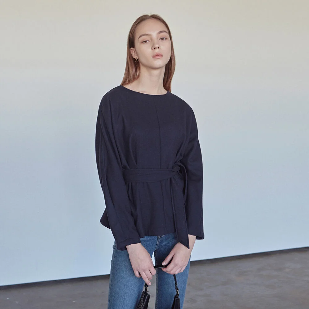 WOOL BELT BLOUSE_NAVY