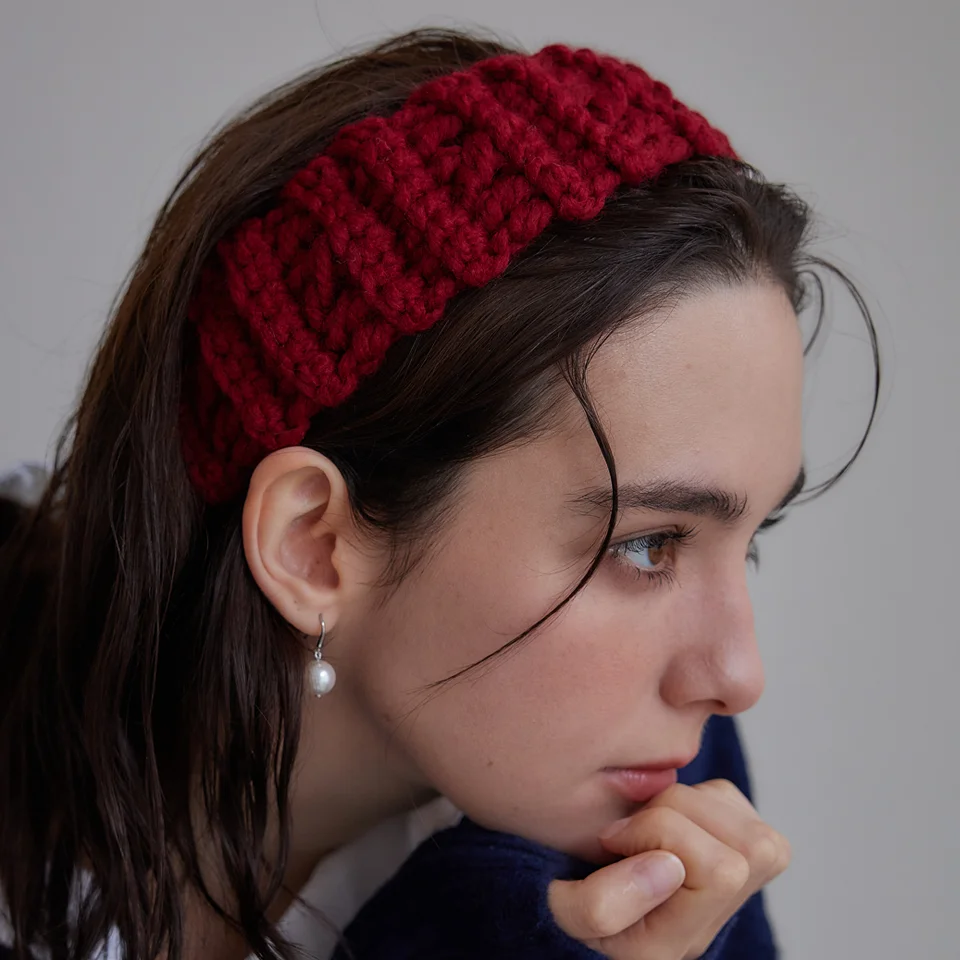 Mellow wool knit hair band (Red)