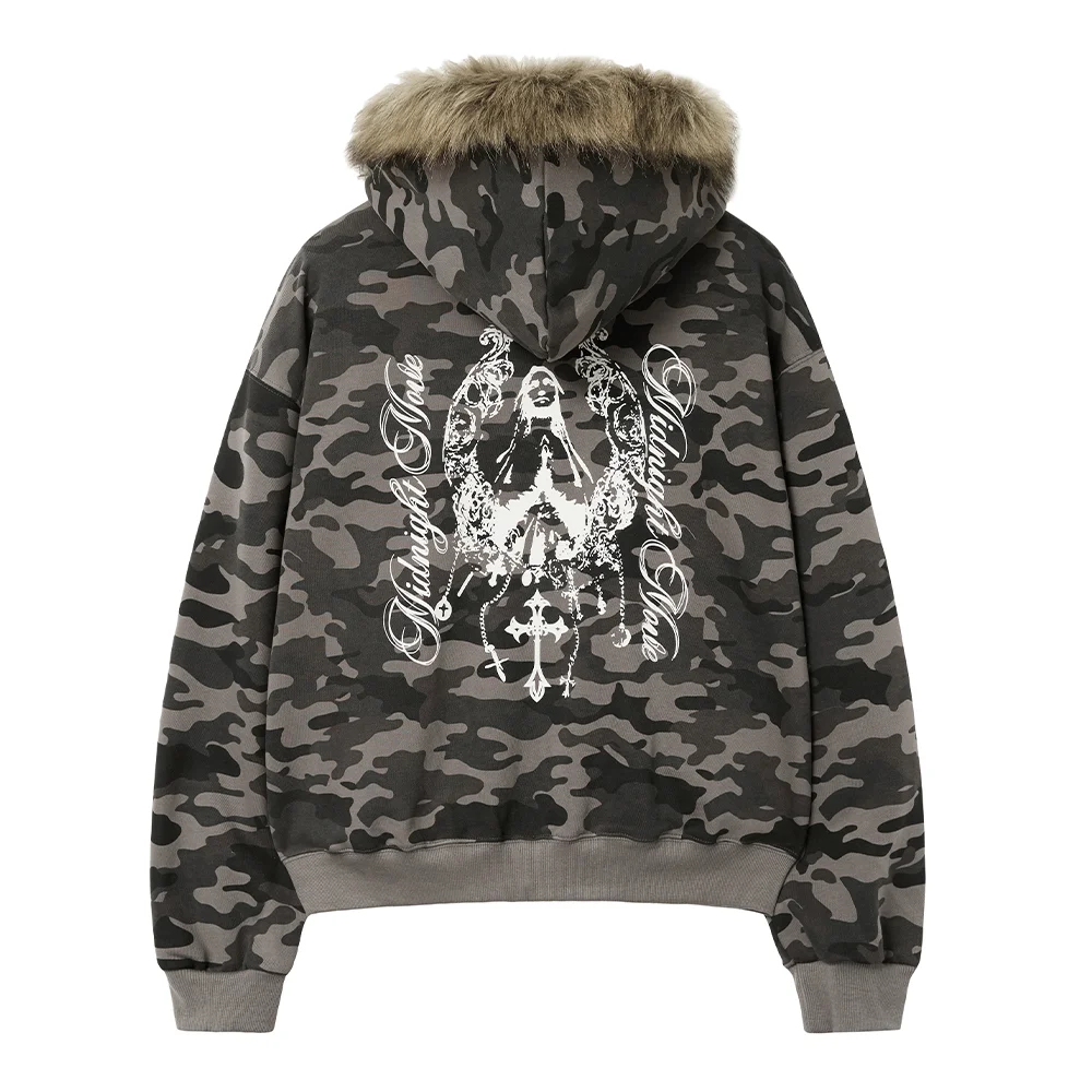 camo hair zip up (dark grey)