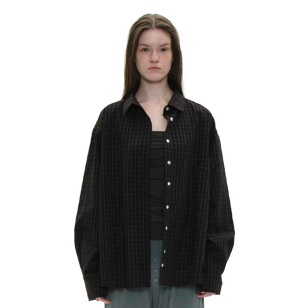 PWC OVERSIZED CHECK SHIRT_DARK BROWN