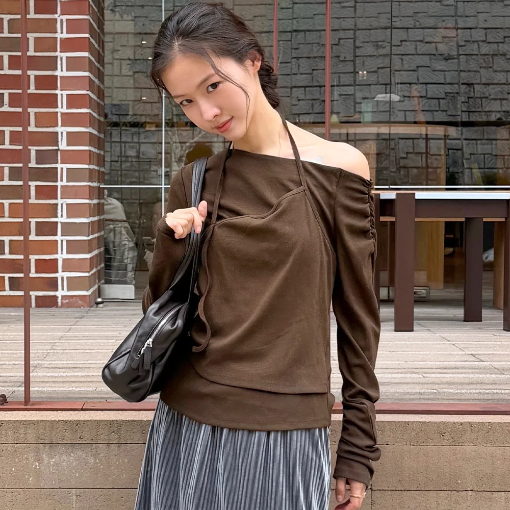 (T-7272)HALTER LAYERED OFF SHOULDER TOP
