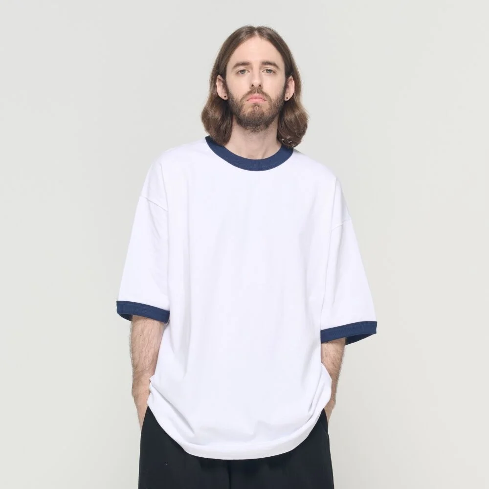 WASHED OVERSIZED RINGER T-SHIRT (WHITE)
