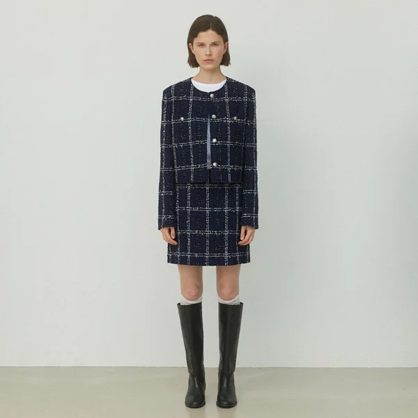 NAUV CHECK SET-UP TWEED SKIRT(SK-4964)