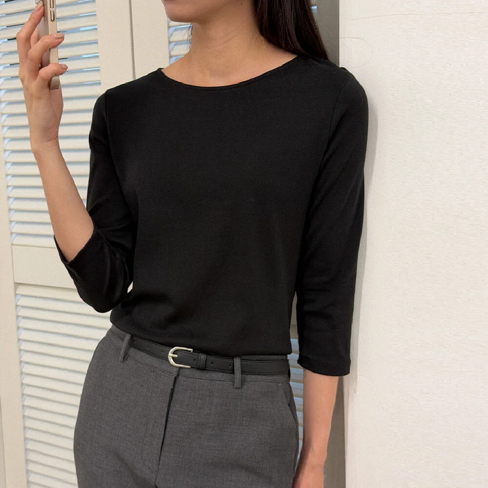 LAYER BOAT NECK TEE _Black