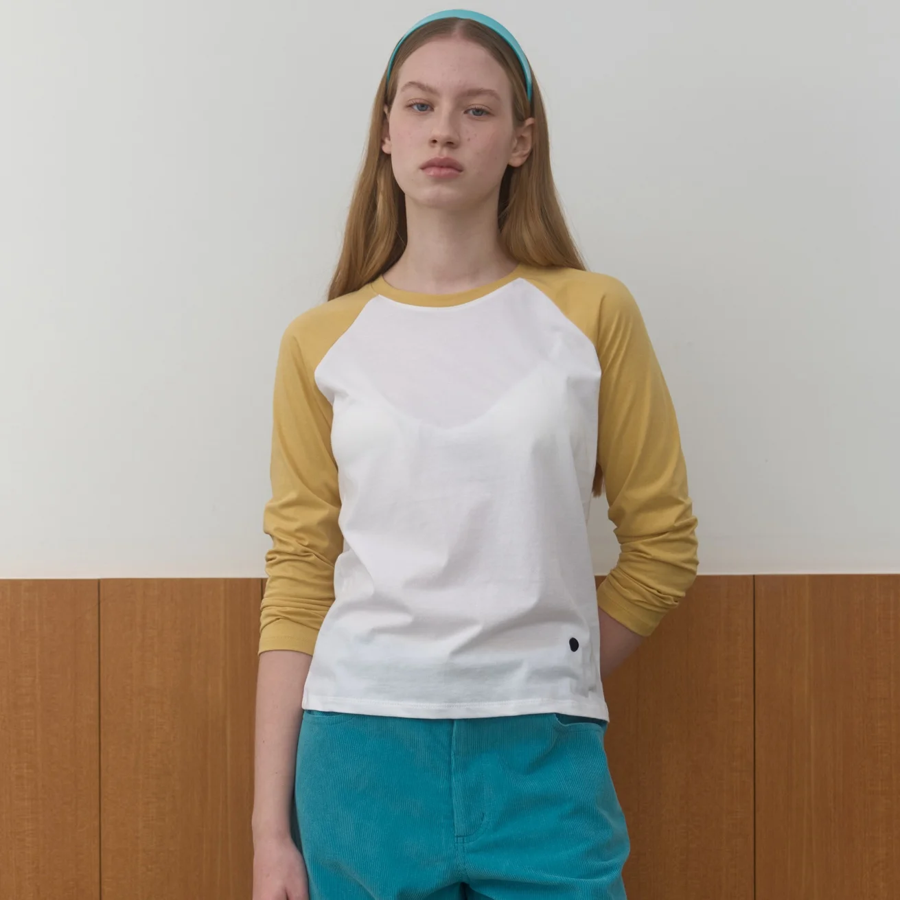 SINGLE RAGLAN T-SHIRT_WHITE/YELLOW