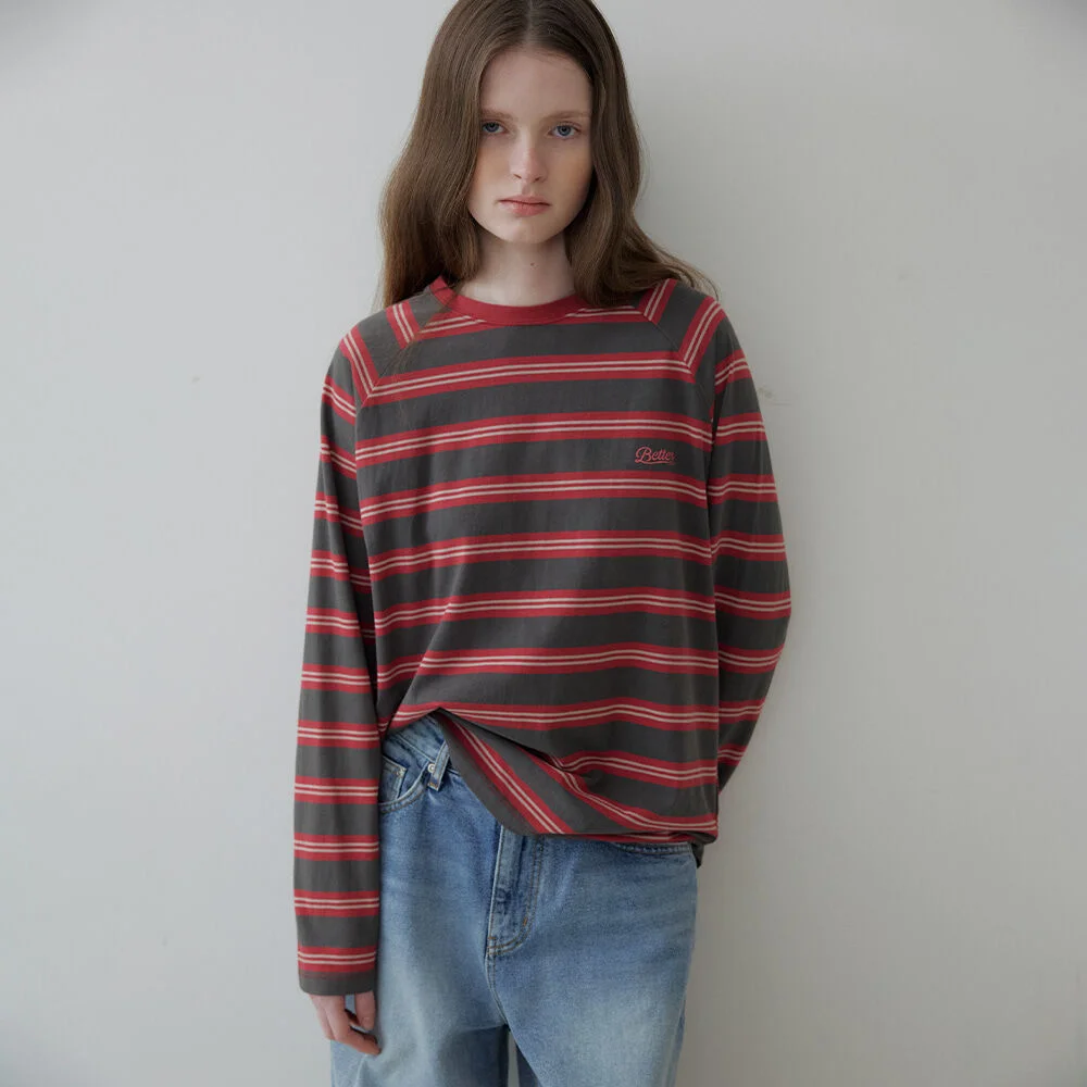 Oversized stripe raglan T-shirt _Red