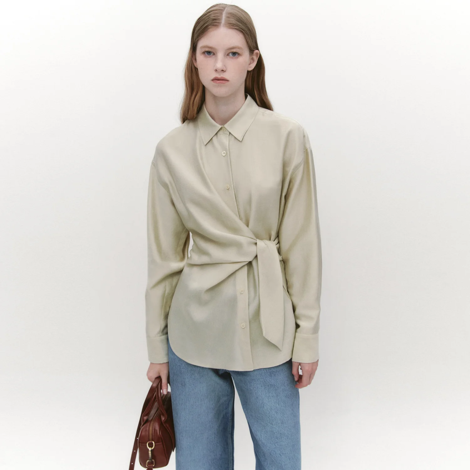 Waist Lace-Up Wrap Shirts OLIVE
