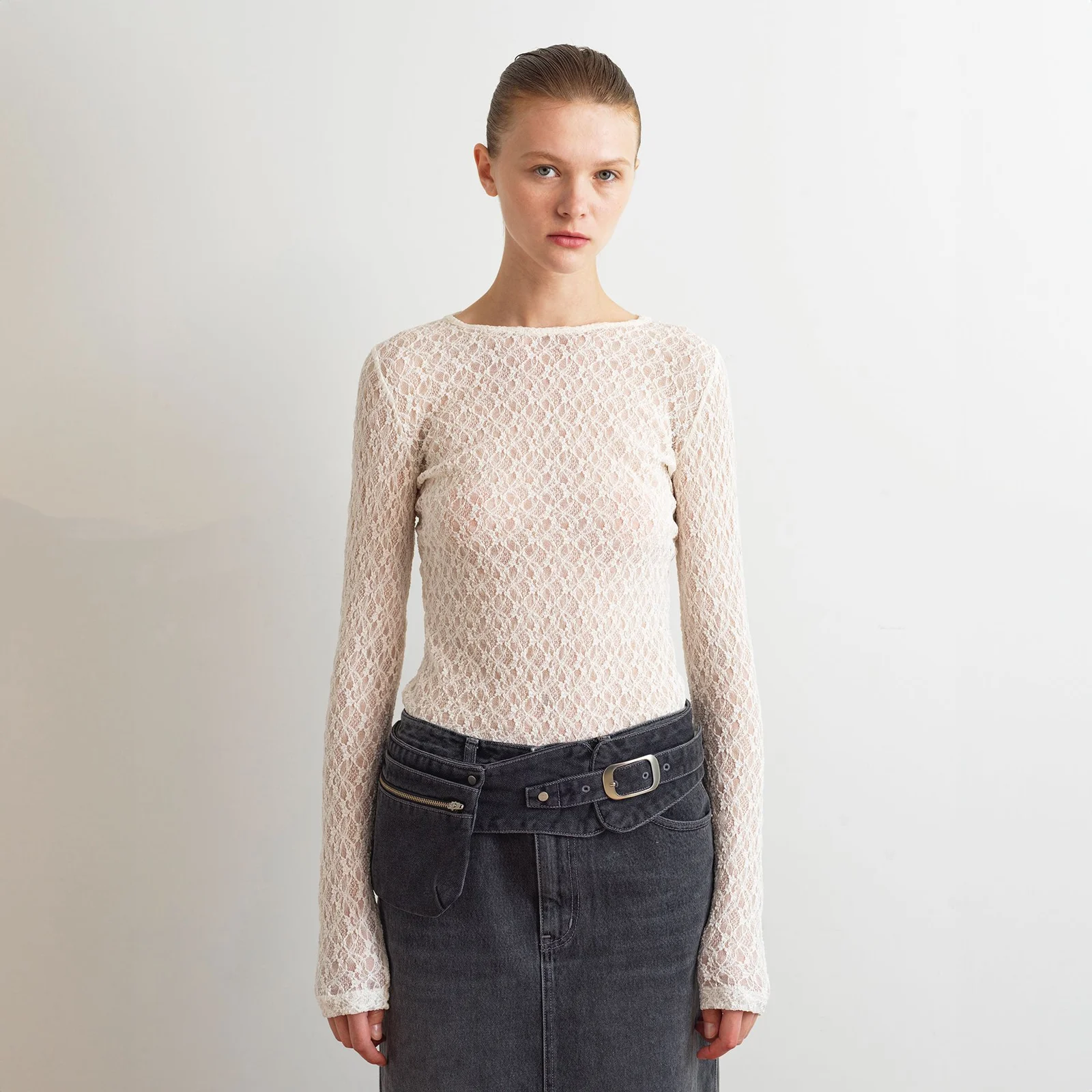 LACE SEE THROUGH TOP - LIGHT CREAM