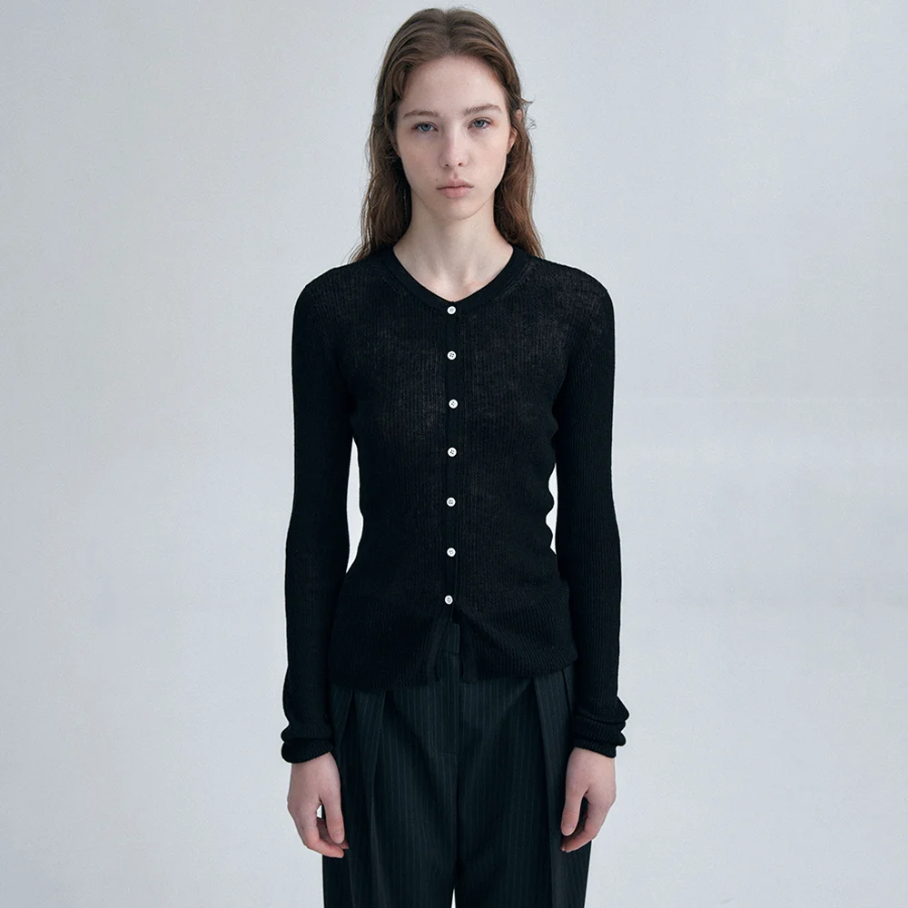 Slim Fit Ribbed Cardigan_Black