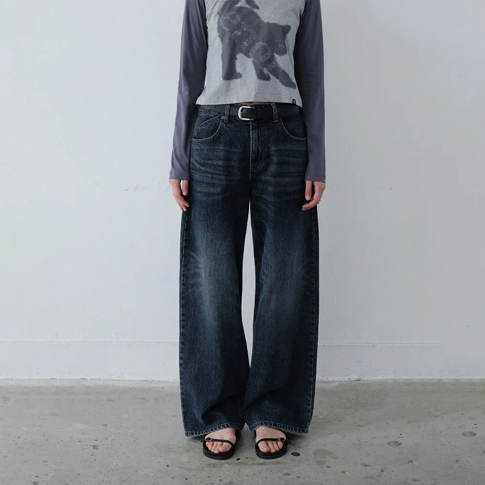 LOOSE FIT WASHED DENIM PANTS - NAVY