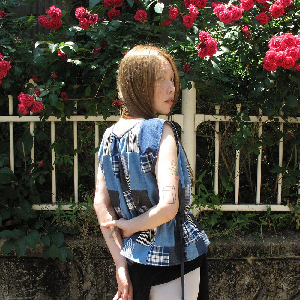 Patchwork string blouse Denim