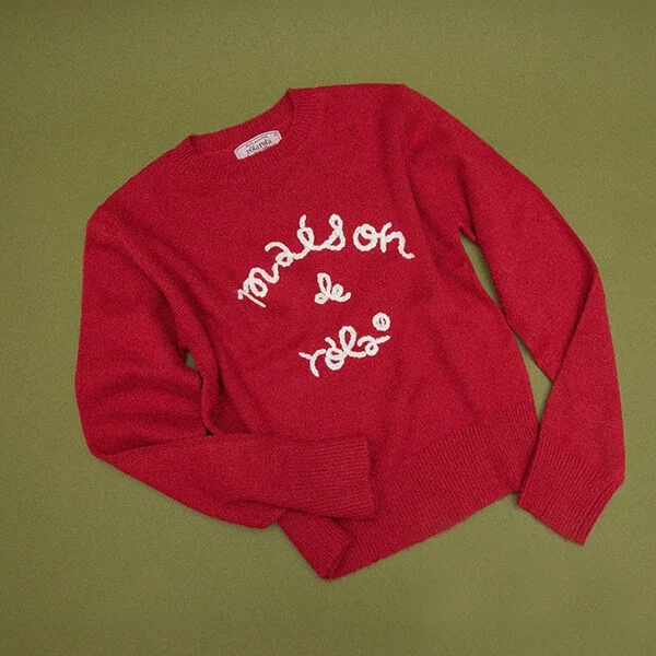 MAISON DE ROLA EMBROIDERY KNIT RED
