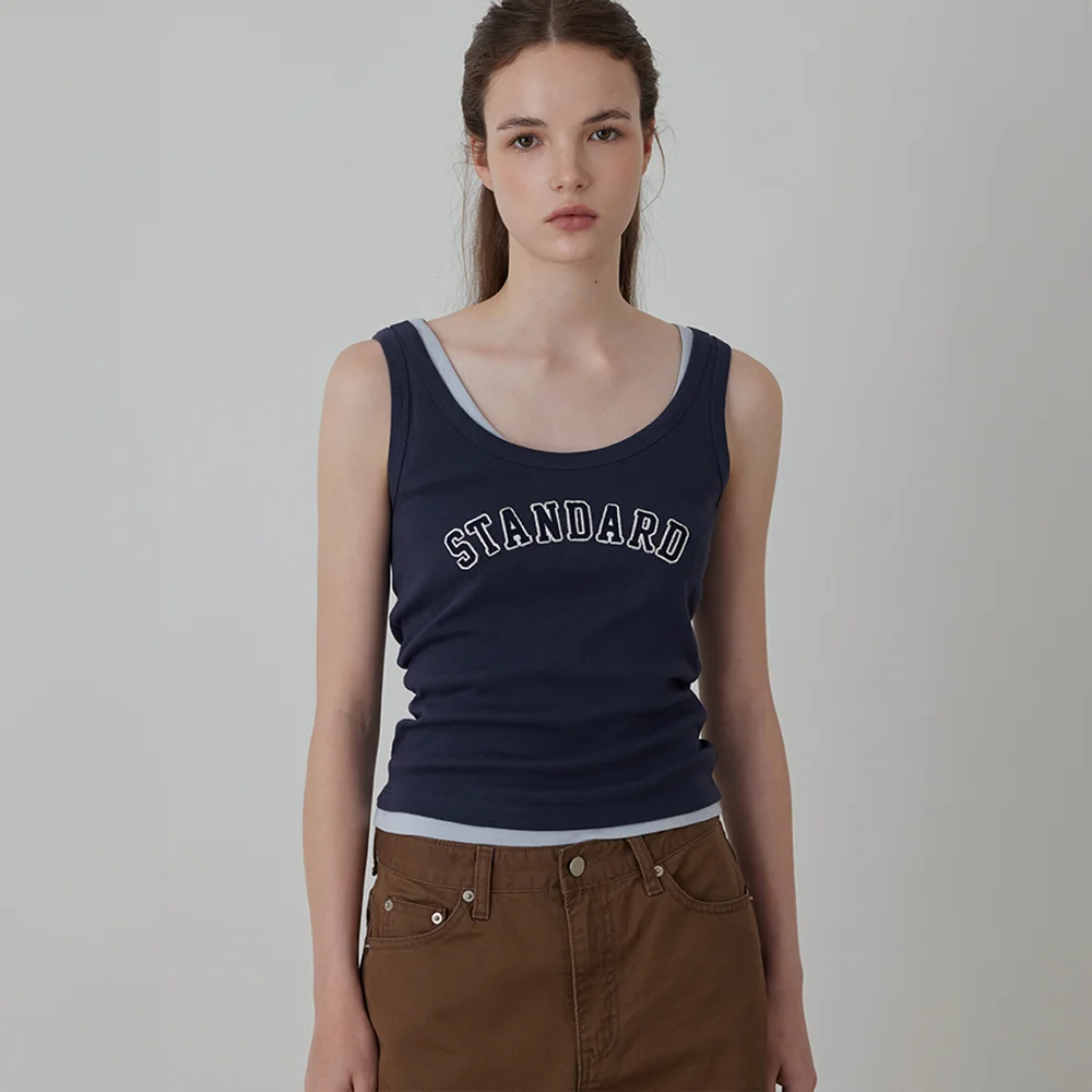 Standard Embroidery Sleeveless_TOP_Navy