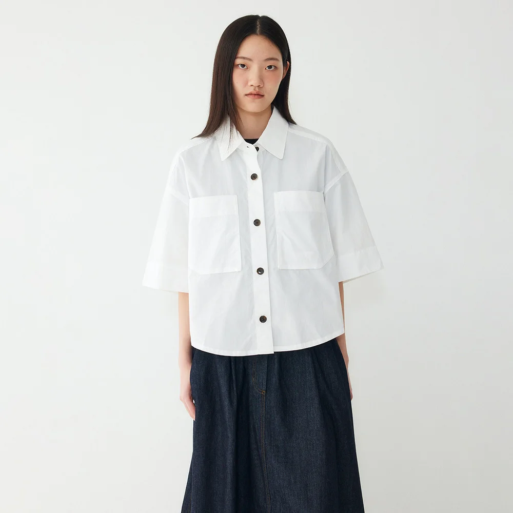 正面 雙 口袋 襯衫外套_白色 9176221986