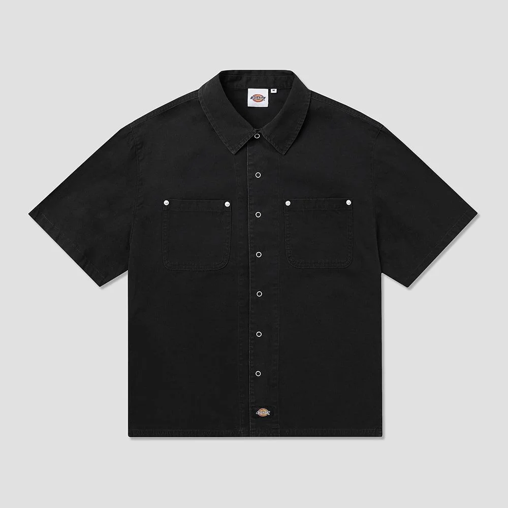 水洗 帆布 帆布 工裝 襯衫 Black