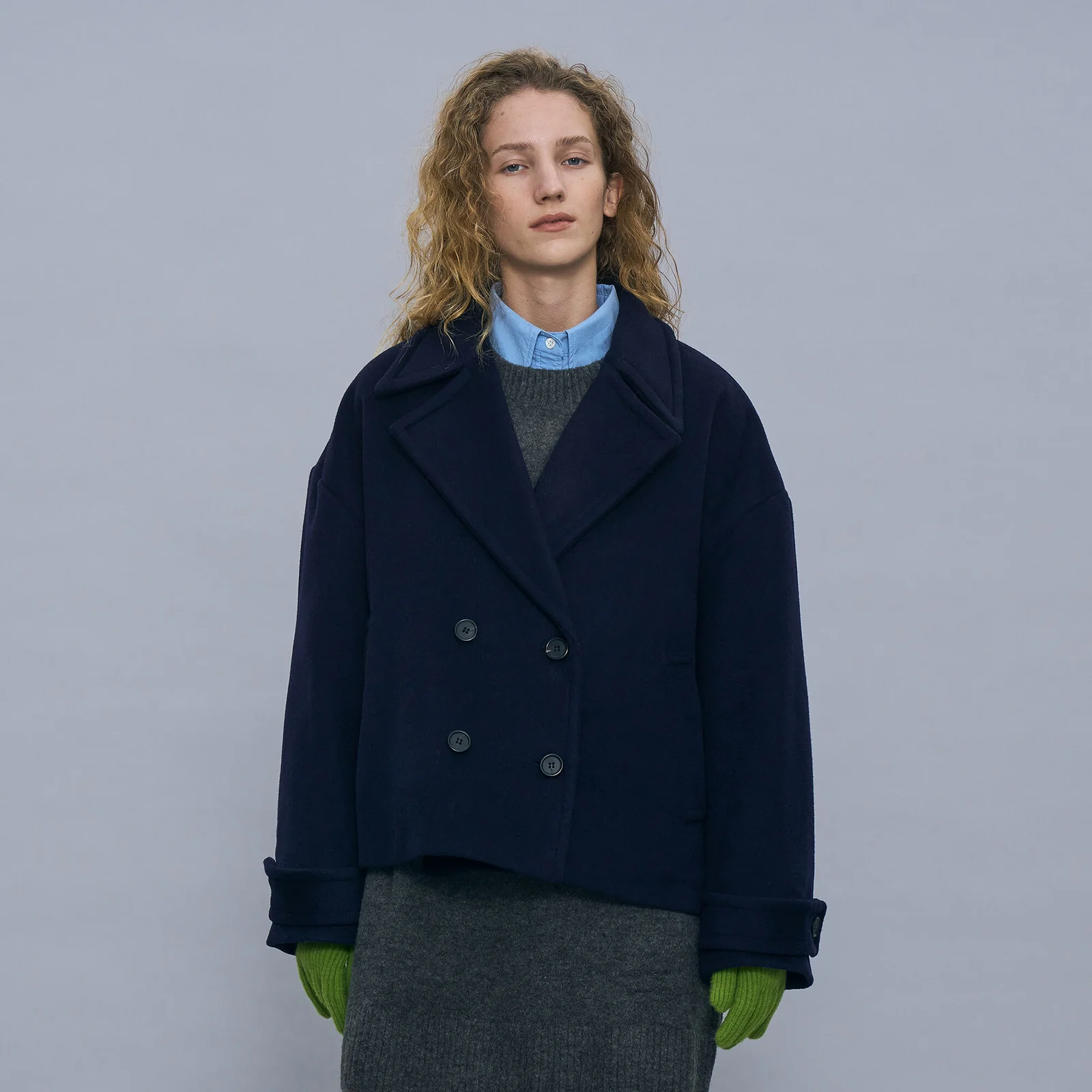 WOOL BLENDED PEA COAT_NAVY