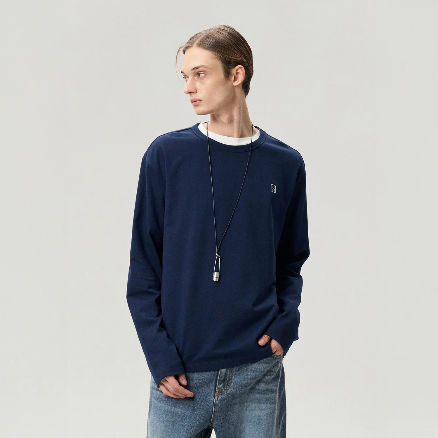 LOGO EMBROIDERED JERSEY TOP MIDNIGHT NAVY