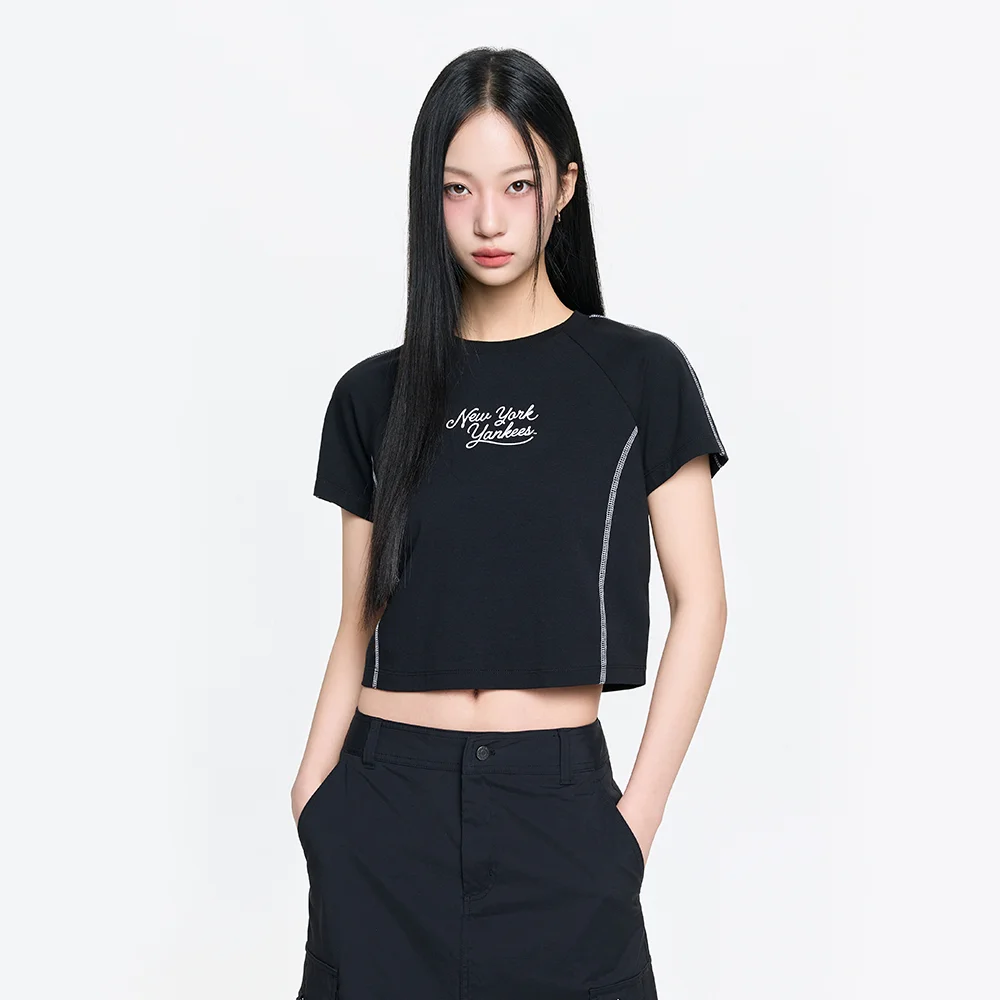 女裝 運動風 運動 短版 短袖 T恤 NY (Black)