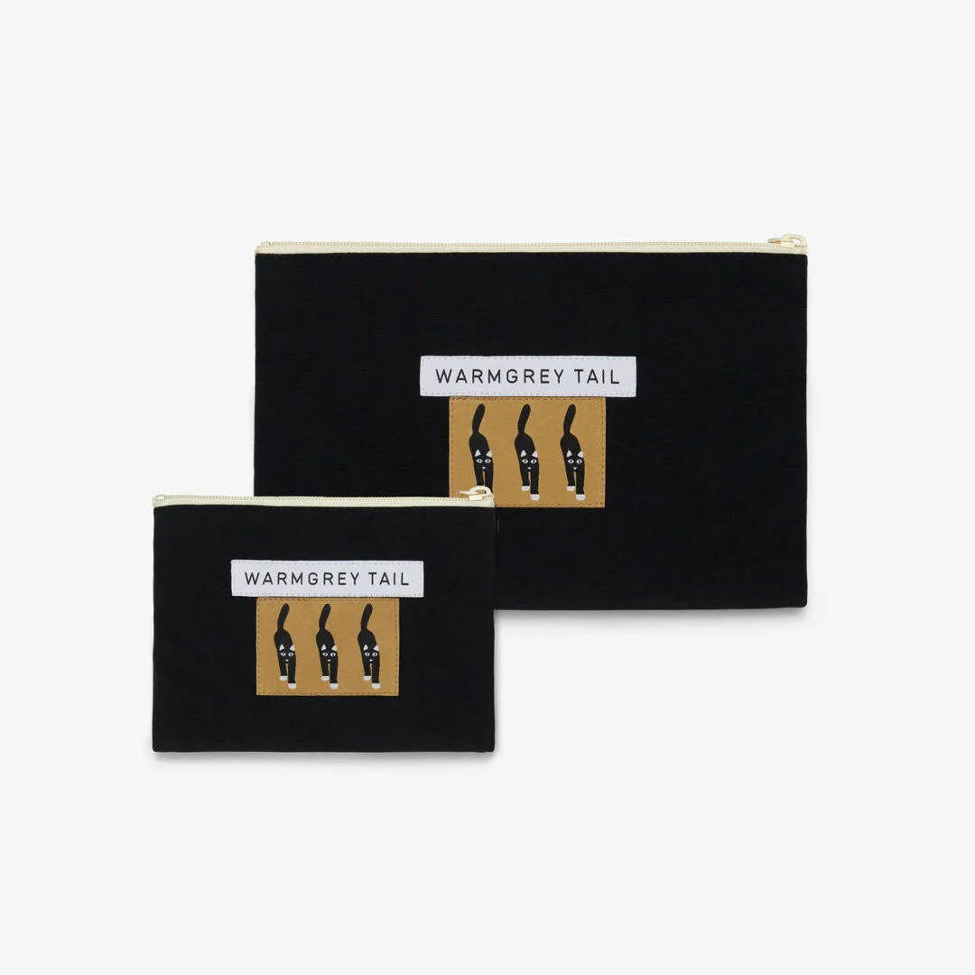 貓 Coming 標籤 平底鞋 化妝袋 - 黑色 (2size)