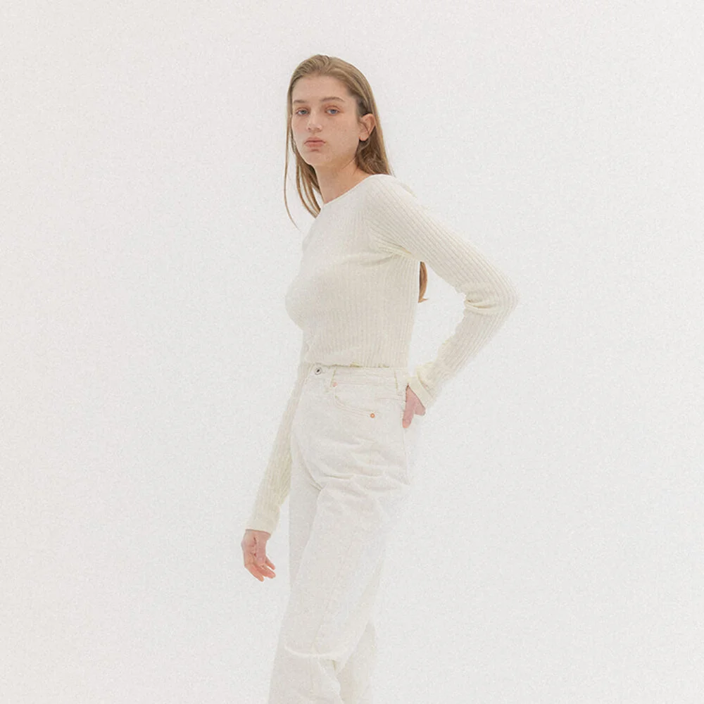 Mary Ribbed Sleeve T-shirt (Ivory)