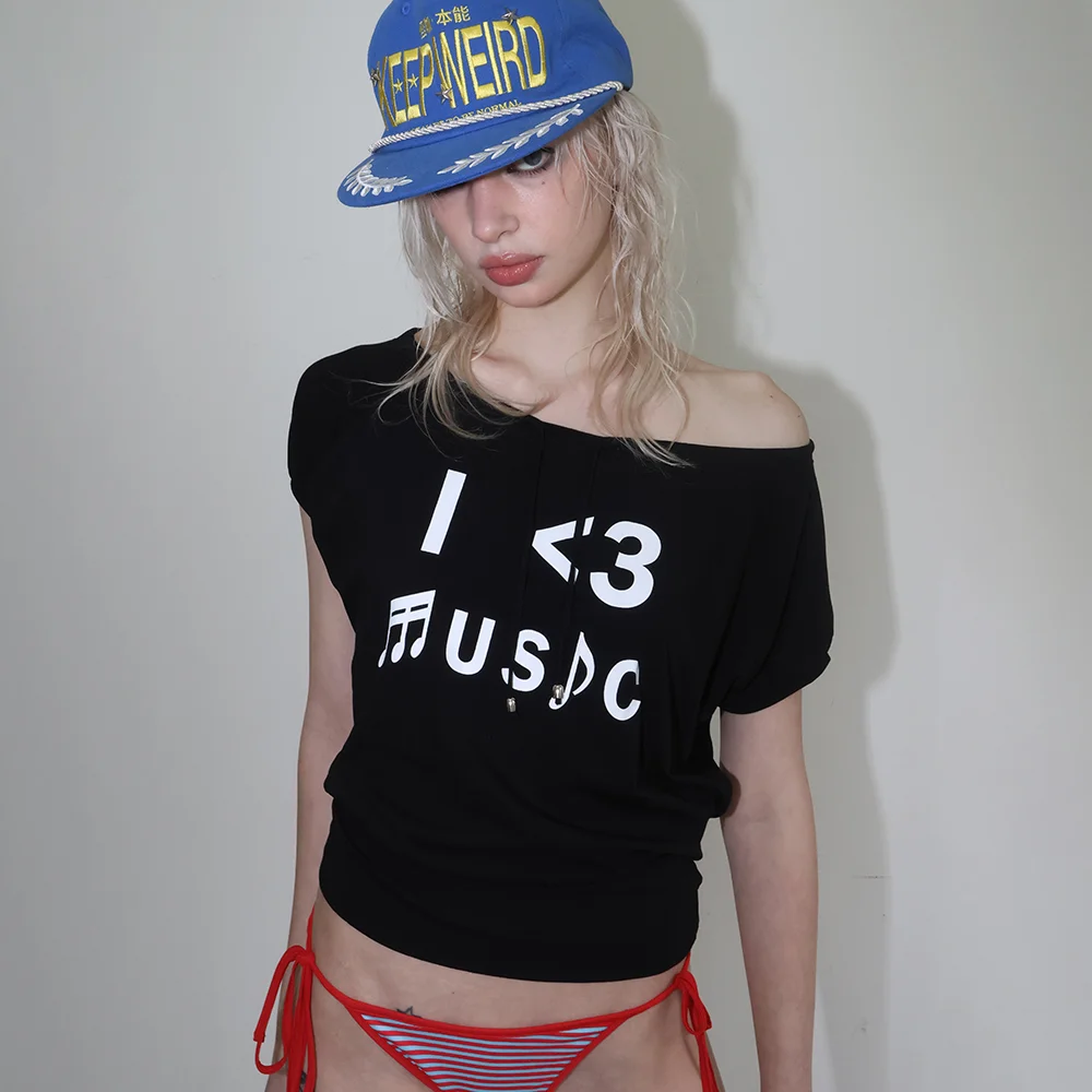 I LOVE MUSIC OFF-SHOULDER TOP_BLACK