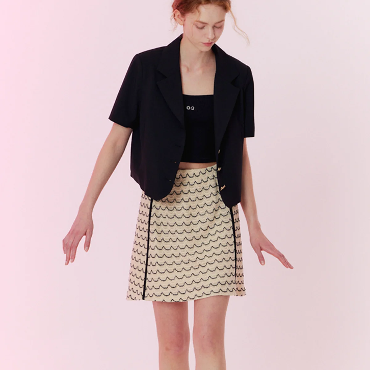 Wave combination banding mini skirt