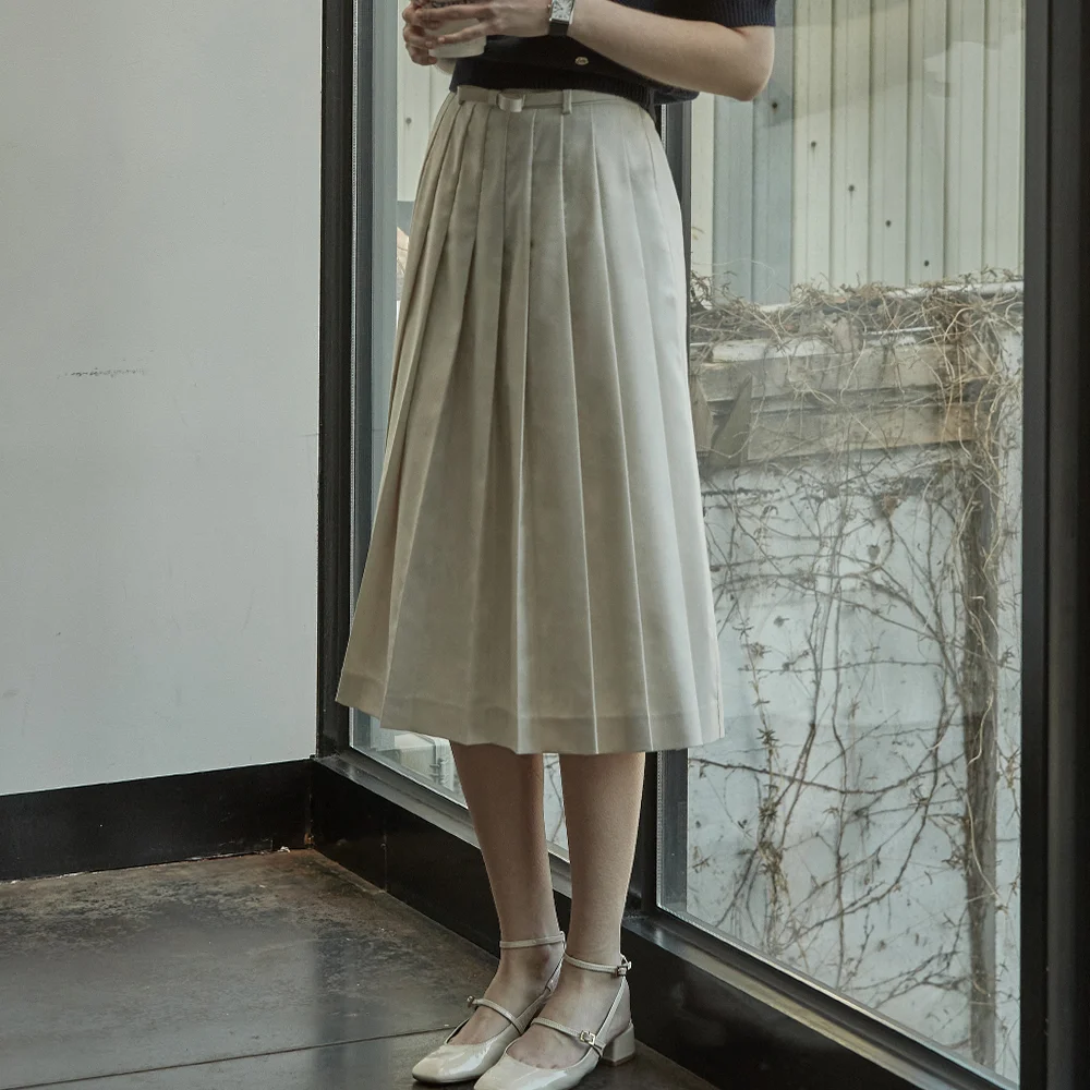 Fixed pleated skirt - Cream