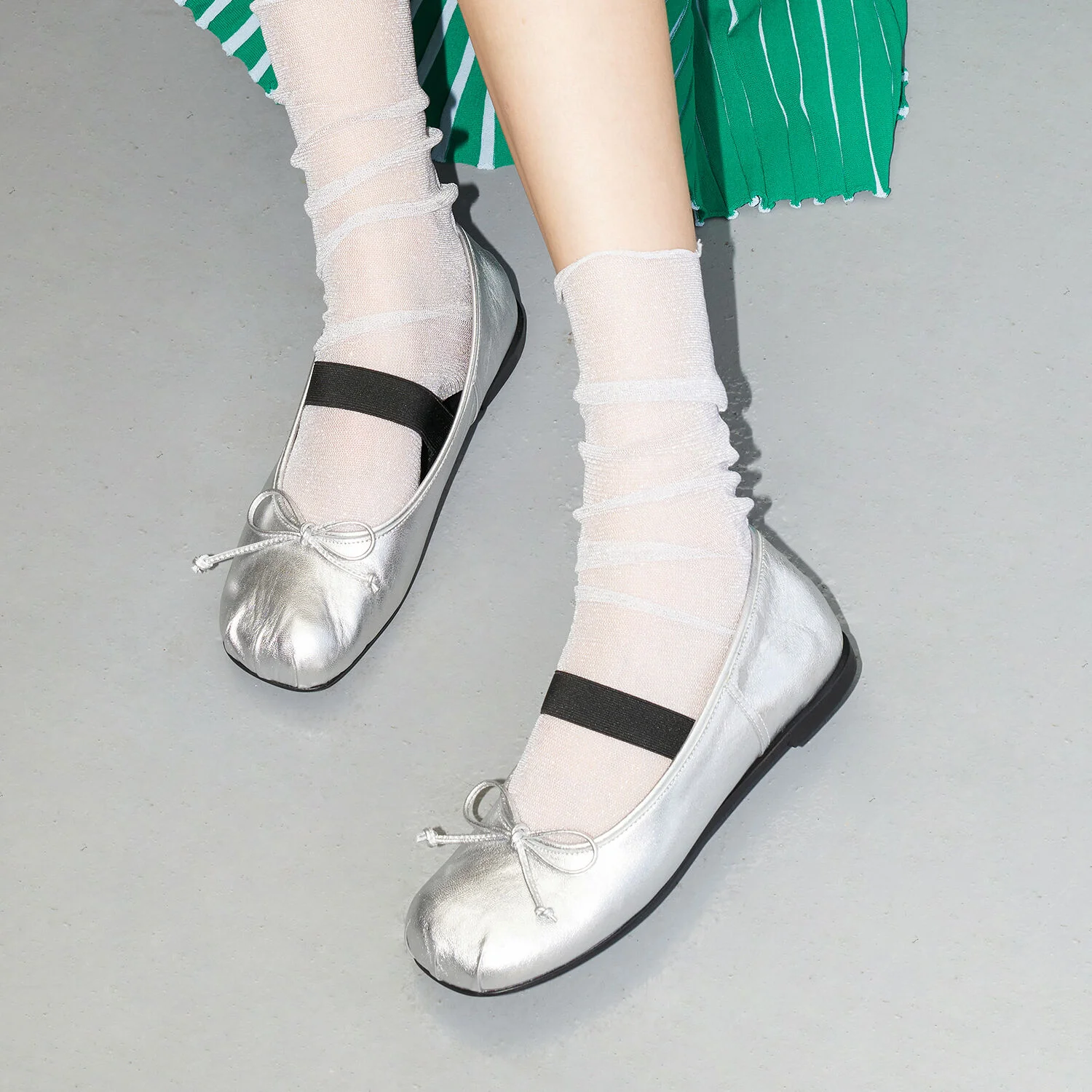 Lumi Ballet Flats Leather Silver