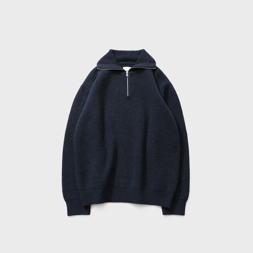 Layer Half Zip Up Rib Knit Evening Navy