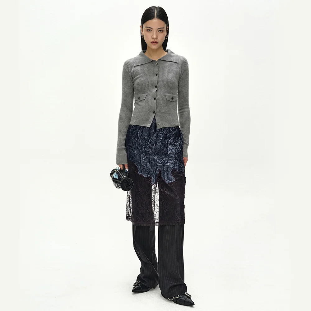 CASHMERE HAND STITCHED RIB CARDIGAN (MELANGE GREY)
