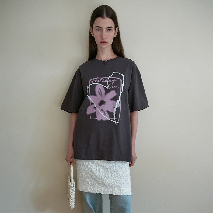 FLOWER GRAPHIC T-SHIRT - DARK GREY