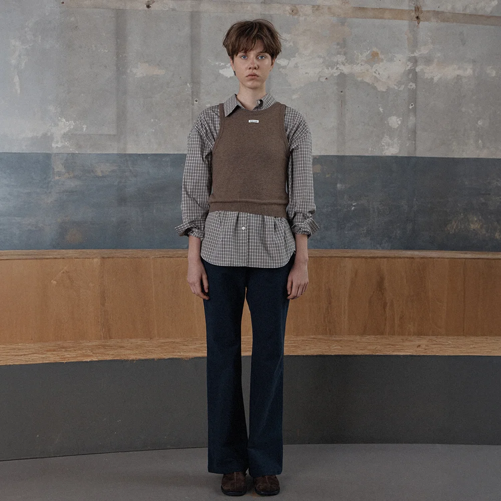 fine wool round sleeveless - brown