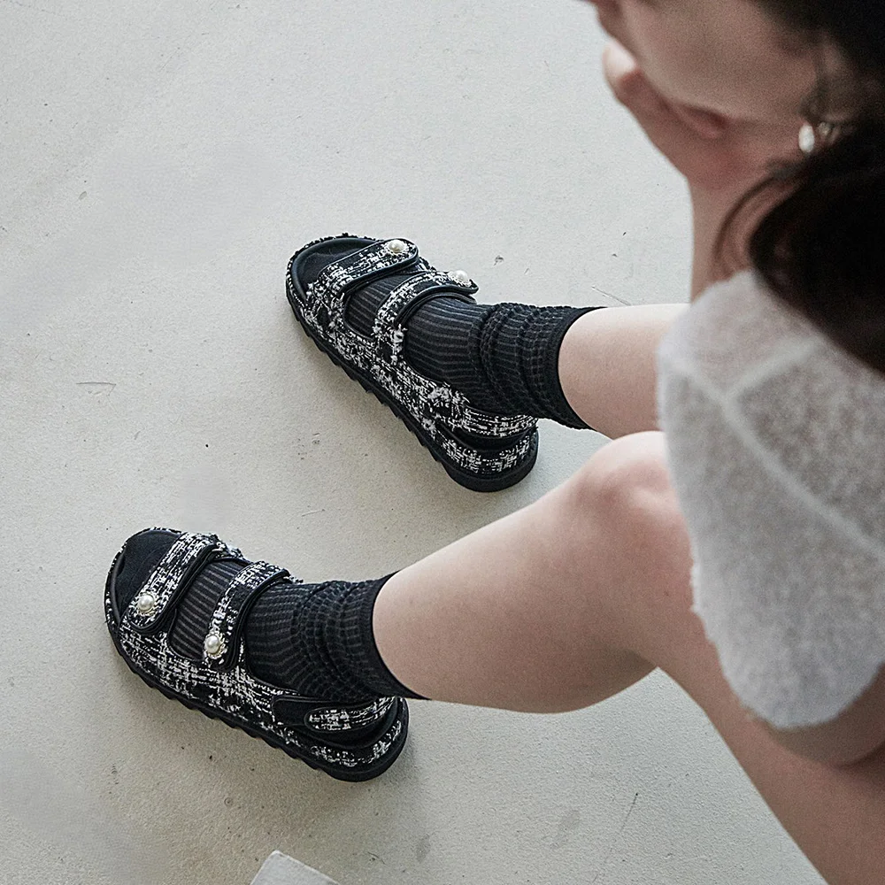 EO2625 tweed velcro sandals(2color)