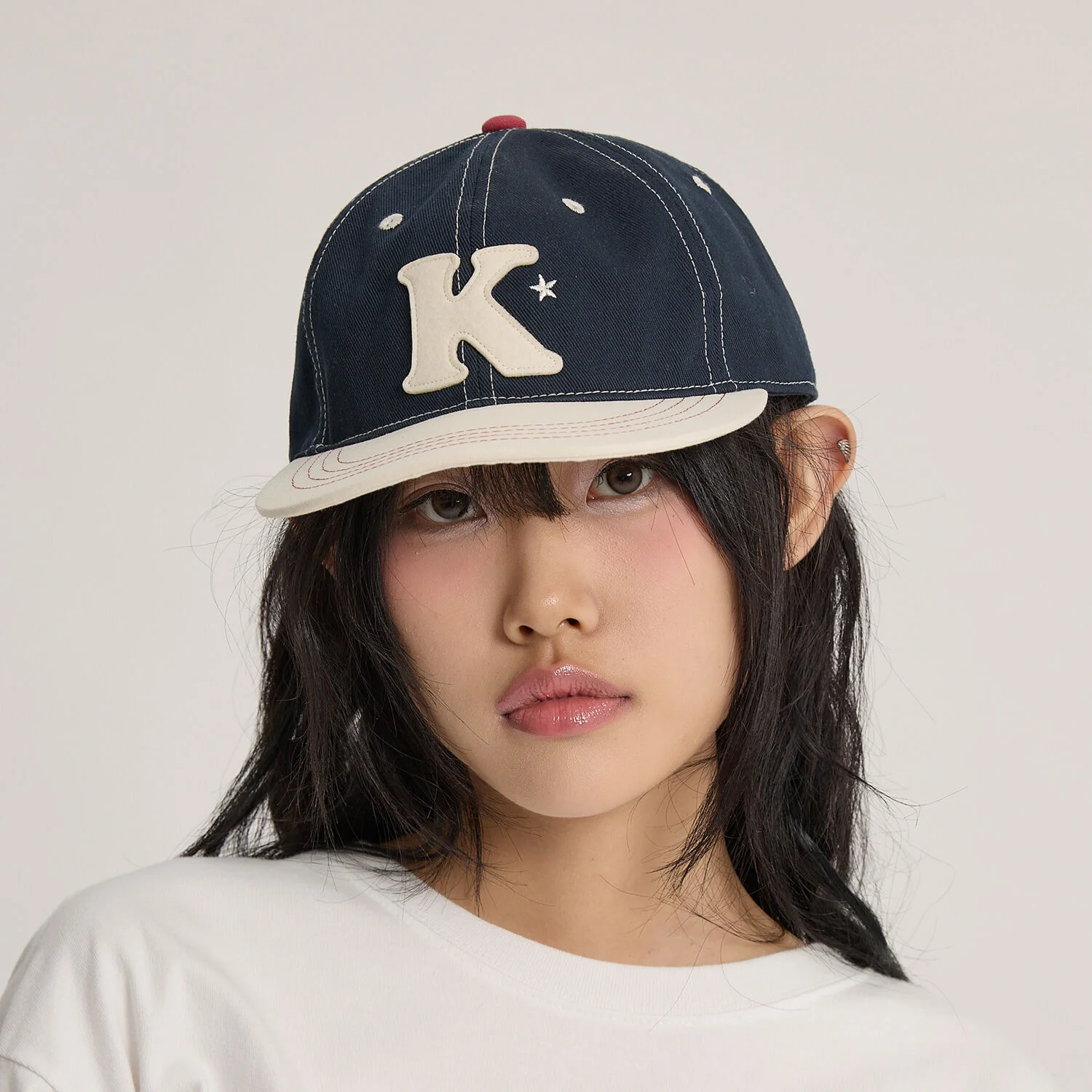 K 標誌 貼布繡 帽 海軍藍