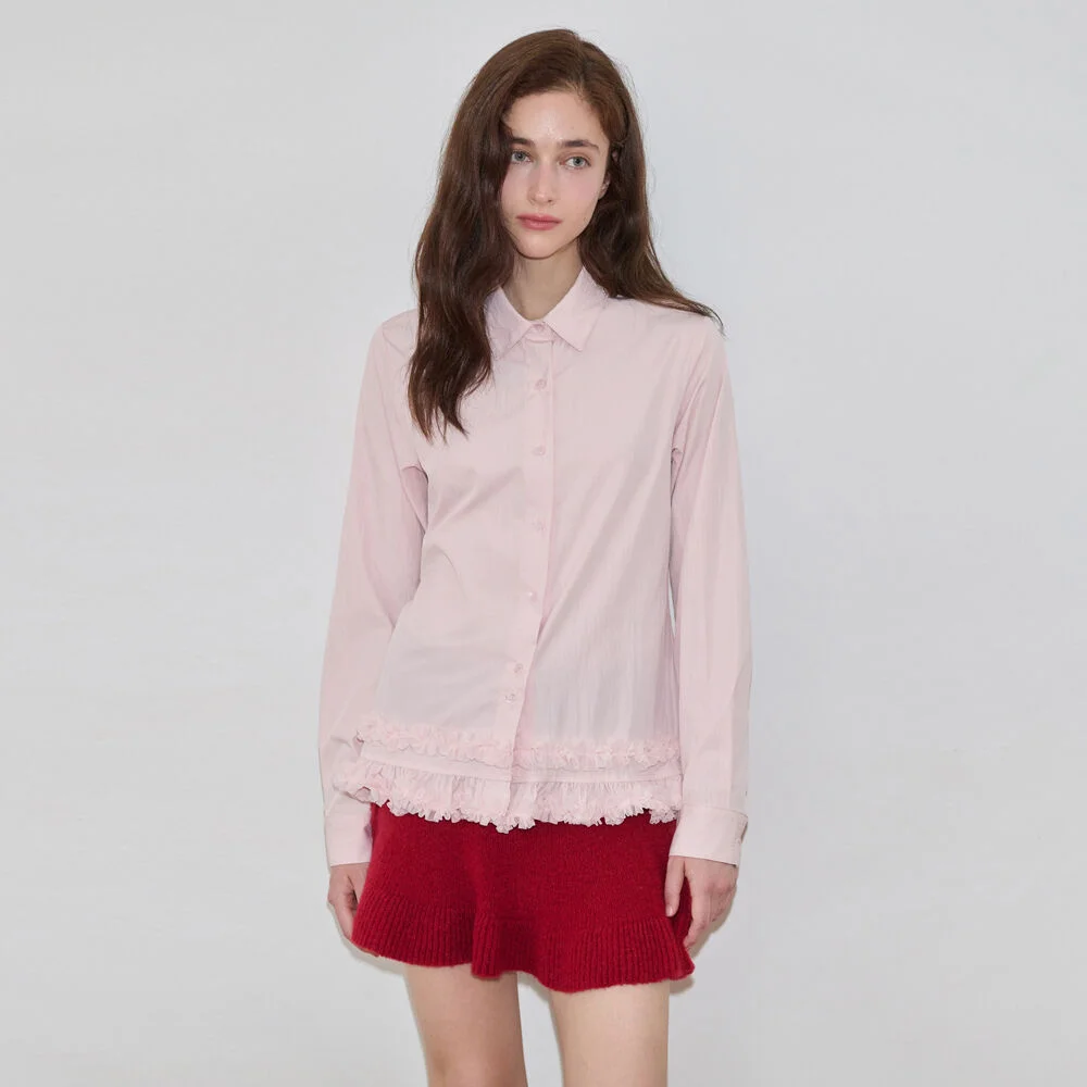 Logo Frill Collar Shirt (Soft Pink)