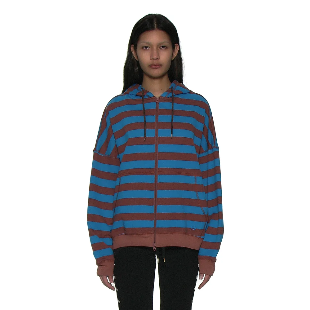 STRIPE COCOON HOODIE ZIP-UP_BLUE