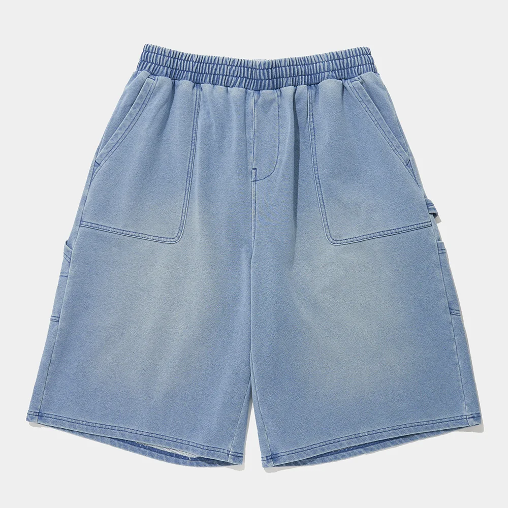 UTILITY WASHED DENIM TERRY SHORTS PANTS_LIGHT JEAN