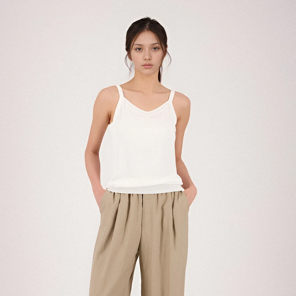 V-neck Strap Sleeveless Knit _White