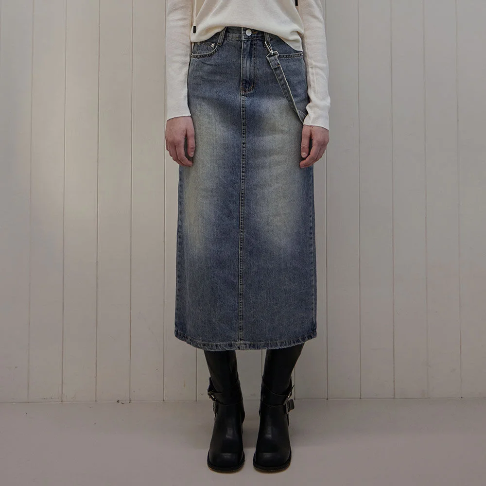 JADE DENIM STRAP LONG SKIRT