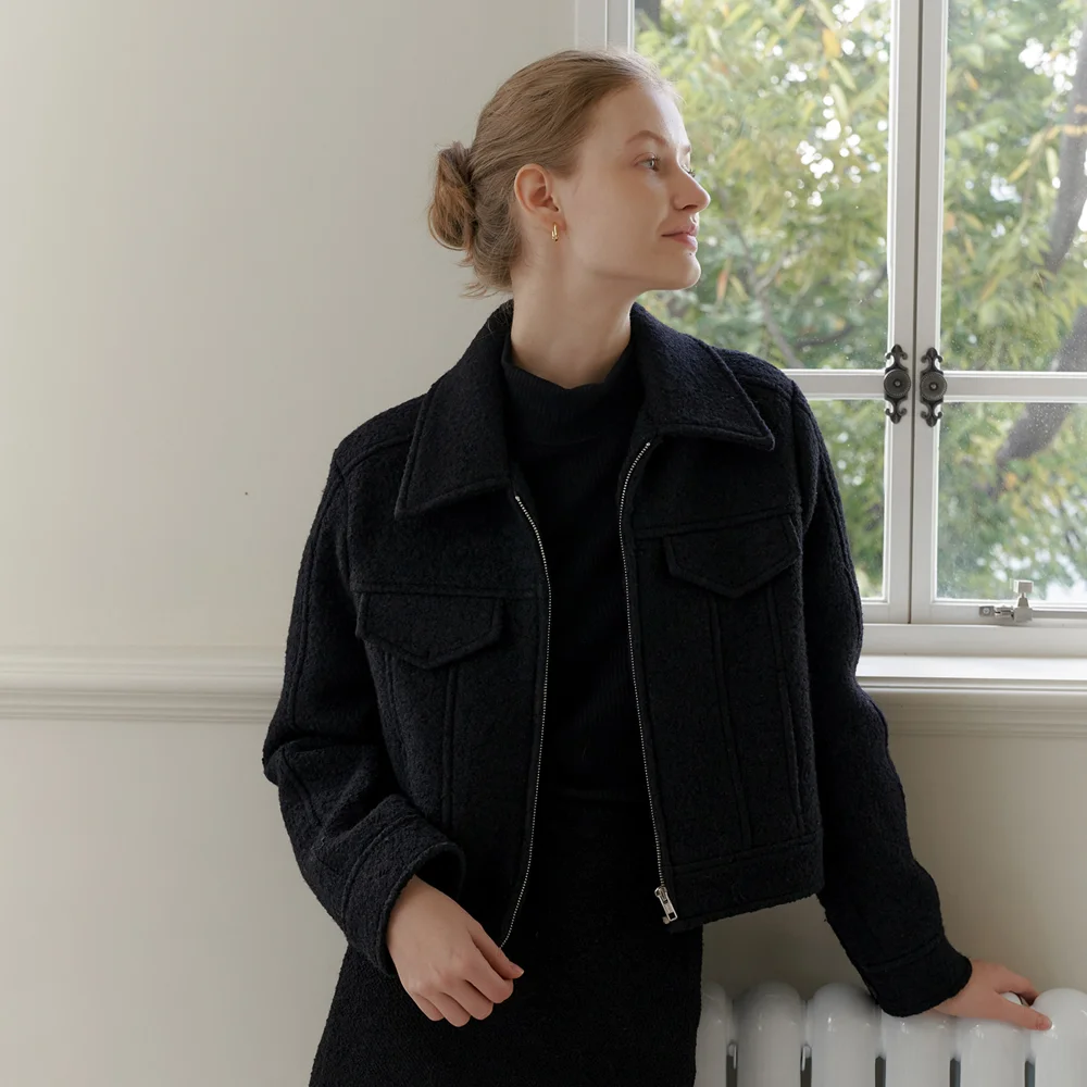 BOUCLE COLLAR JACKET_BLACK