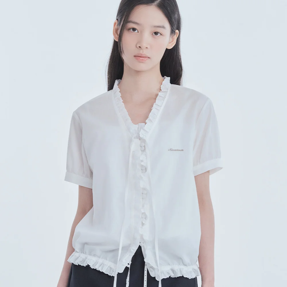 Ruffle Cotton Summer Blouse - White