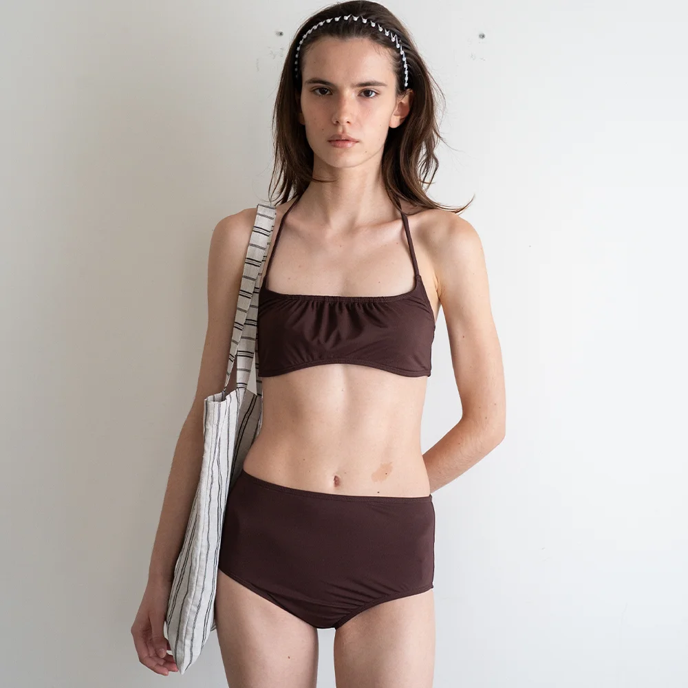 Oriane Shirring Bikini_Deep Brown